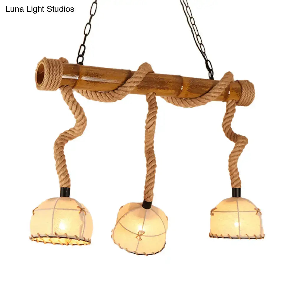 Decorbites™ bamboo linear island pendant light with 220v-240v warm beige fabric shades and twisted rope accents