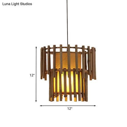 Rustic Bamboo Pendant Light Fixture for Living Room - Beige, 1-Light