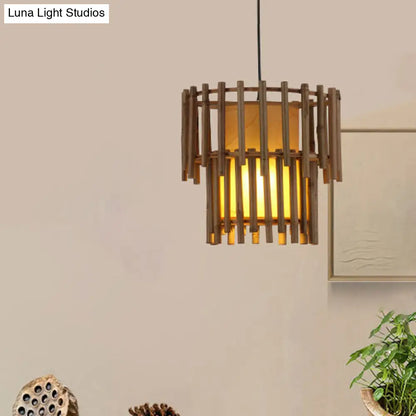 Rustic Bamboo Pendant Light Fixture for Living Room - Beige, 1-Light