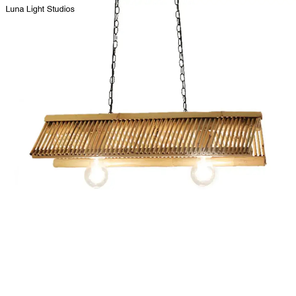 DecorBites bamboo pendant light with rectangular slatted design and two e26 e27 bulb bases for home or restaurant decor