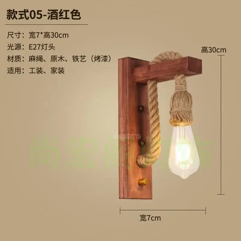 Rustic bamboo wicker wall lamp with thick rope and exposed bulb as a bedroom rattan wall sconce