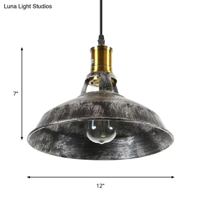 Rustic Barn Pendant Light - 1 Light Wrought Iron Ceiling Fixture | Aged Silver | Dining Room Décor