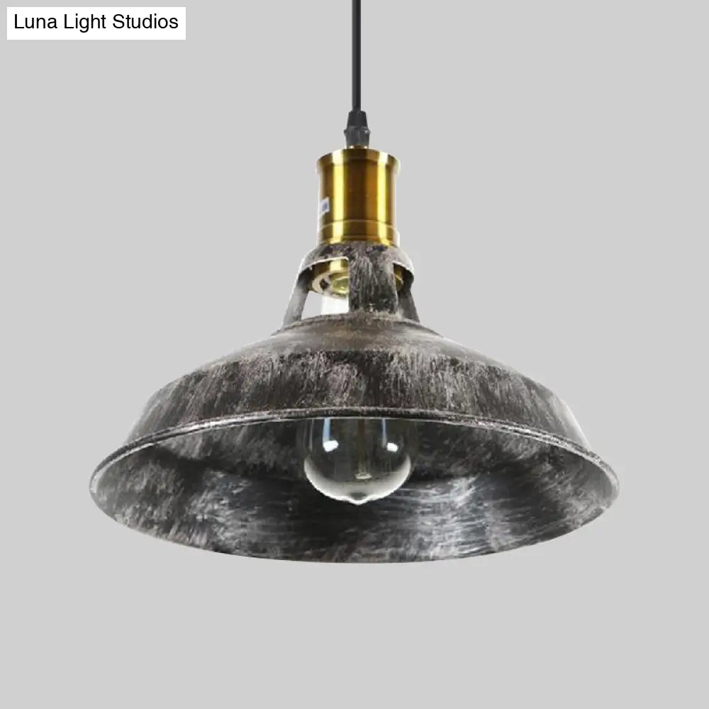 Rustic Barn Pendant Light - 1 Light Wrought Iron Ceiling Fixture | Aged Silver | Dining Room Décor