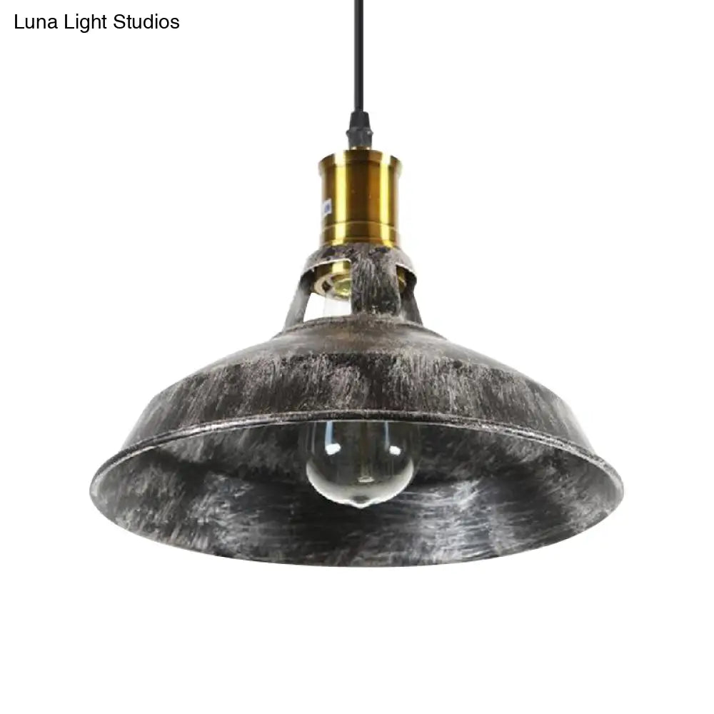 Rustic Barn Pendant Light - 1 Light Wrought Iron Ceiling Fixture | Aged Silver | Dining Room Décor