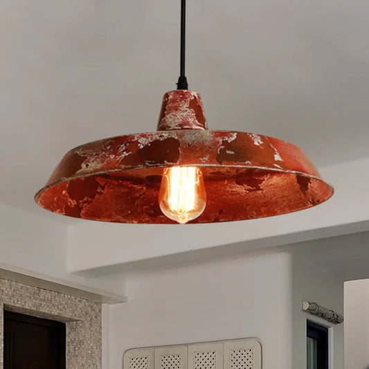 Rustic Barn Pendant Light: Farmhouse Style, 1 Bulb, Wrought Iron Hanging Lamp for Restaurants