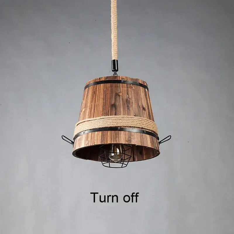 Rustic wooden barrel industrial chandelier with black metal bands and rope accents for dining room decorbites barrel industrial