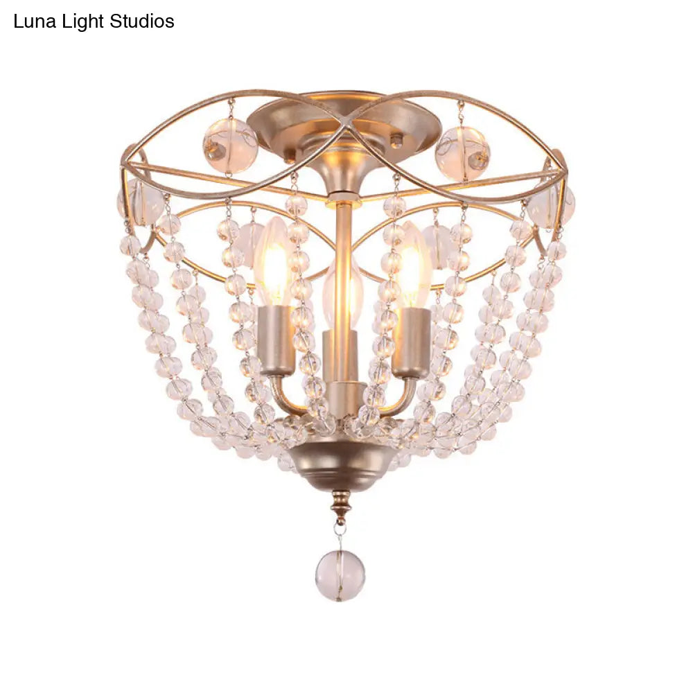 DecorBites™ DecorBites™ Rustic Basket 3-Light Crystal Strand Semi Flush Ceiling Mount in Gold - Bedroom Lighting