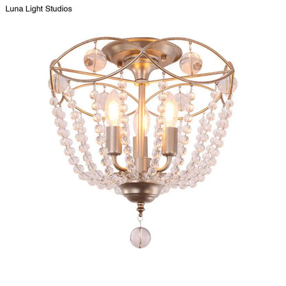 DecorBites™ DecorBites™ Rustic Basket 3-Light Crystal Strand Semi Flush Ceiling Mount in Gold - Bedroom Lighting