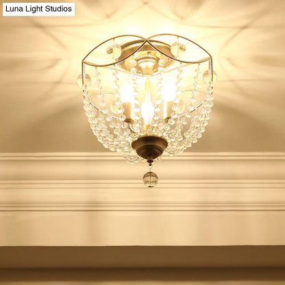 DecorBites™ DecorBites™ Rustic Basket 3-Light Crystal Strand Semi Flush Ceiling Mount in Gold - Bedroom Lighting