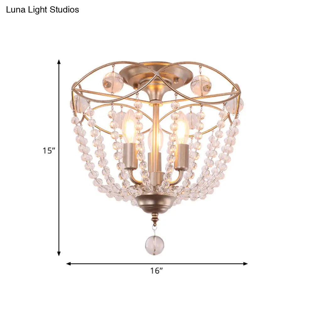 DecorBites™ DecorBites™ Rustic Basket 3-Light Crystal Strand Semi Flush Ceiling Mount in Gold - Bedroom Lighting
