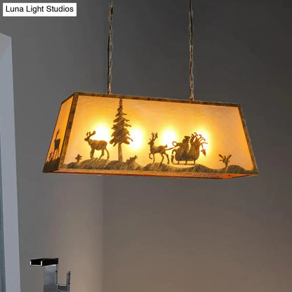 Decorbites™ rustic etched linear island lamp beige plastic and metal linear island lamp with santa sleigh cutouts