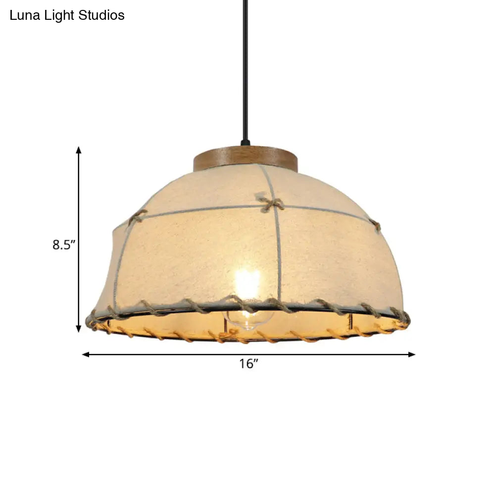 Rustic Beige Fabric Ceiling Pendant Light with Wooden Top, 14"/16"/18" Wide