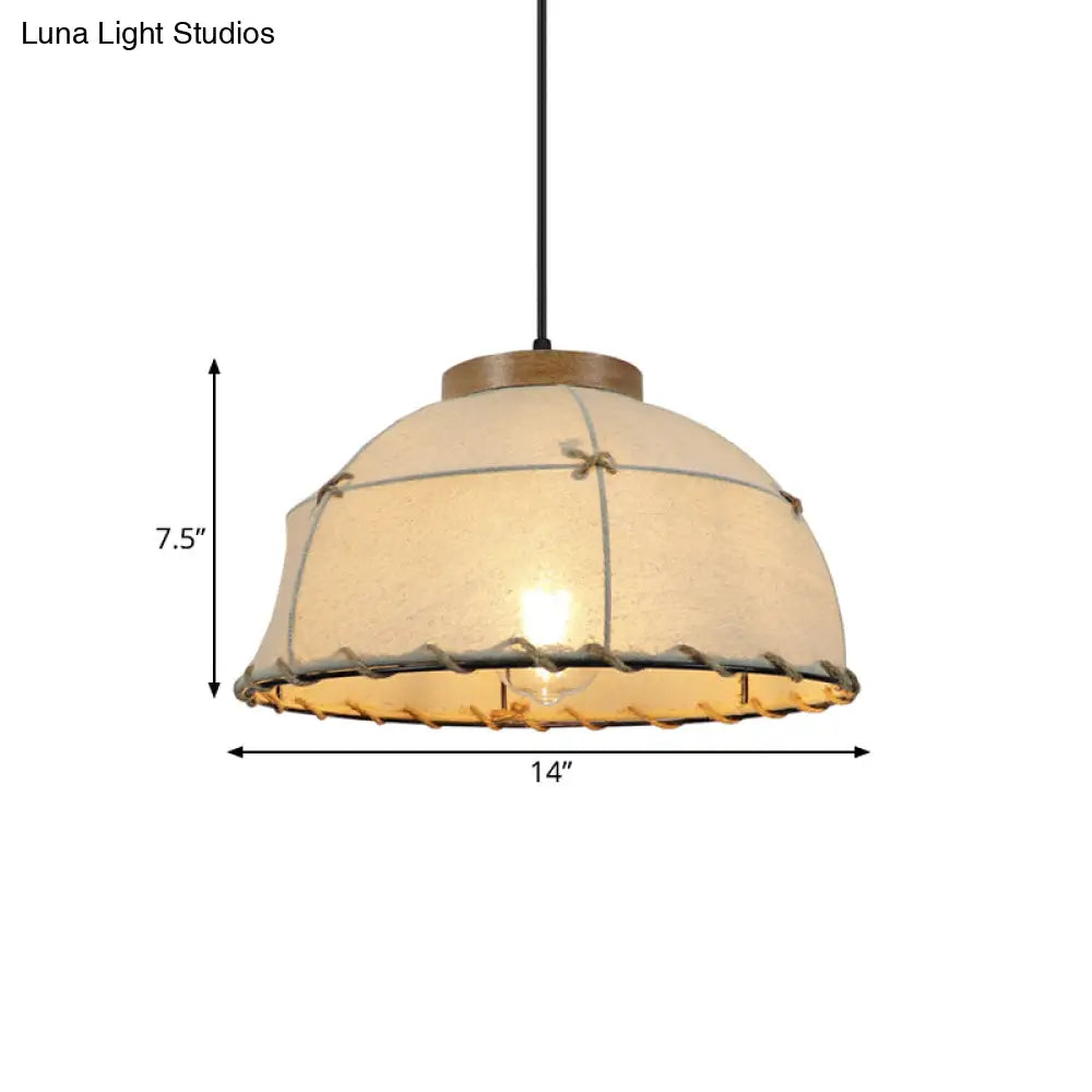 Rustic Beige Fabric Ceiling Pendant Light with Wooden Top, 14"/16"/18" Wide