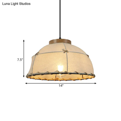 Rustic Beige Fabric Ceiling Pendant Light with Wooden Top, 14"/16"/18" Wide