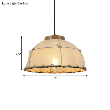 Rustic Beige Fabric Ceiling Pendant Light with Wooden Top, 14"/16"/18" Wide