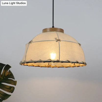 Rustic Beige Fabric Ceiling Pendant Light with Wooden Top, 14"/16"/18" Wide