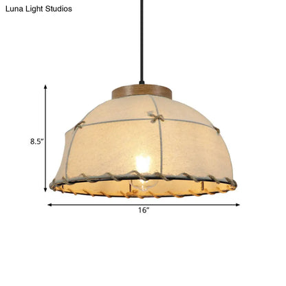 Rustic Beige Fabric Ceiling Pendant Light with Wooden Top, 14"/16"/18" Wide