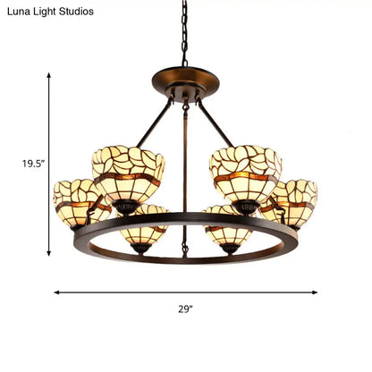 Rustic Beige Glass Bowl Chandelier - 6-Light Fixture with Adjustable Chain
