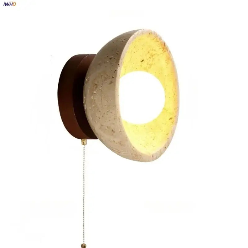 Rustic beige travertine base led wall light with warm glowing interior for bedroom decorbites led wall sconce