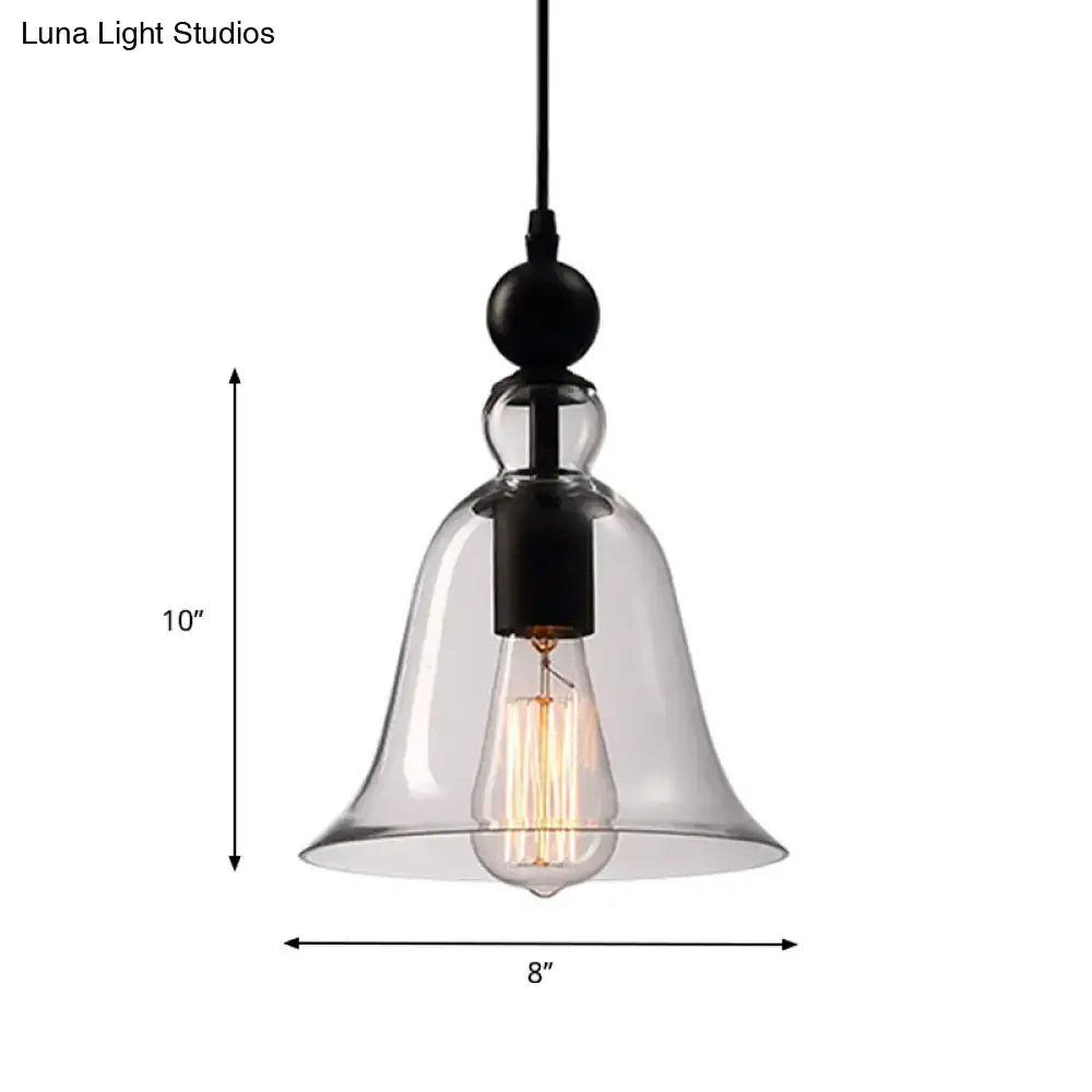DecorBites black single ceiling pendant lamp with clear glass bell shade and exposed edison bulb fixture