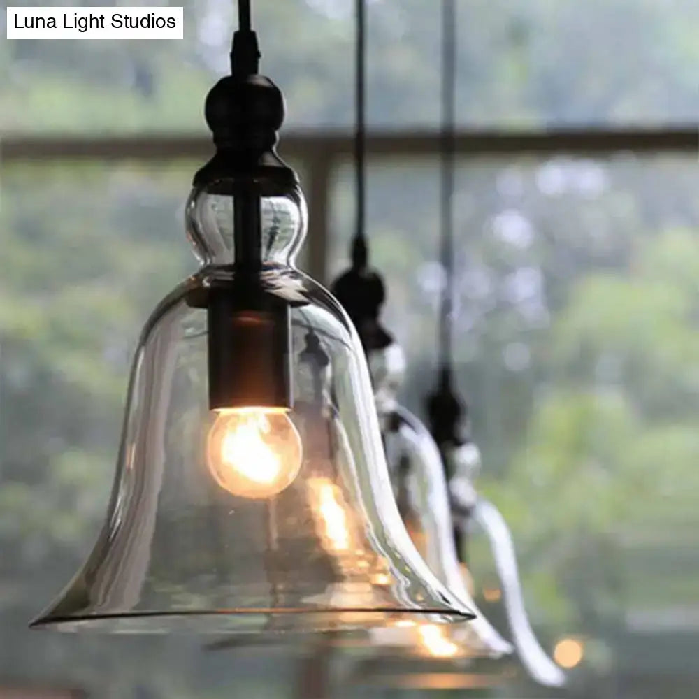 DecorBites black single ceiling pendant lamp with clear glass bell shade and exposed bulb rustic lighting fixture