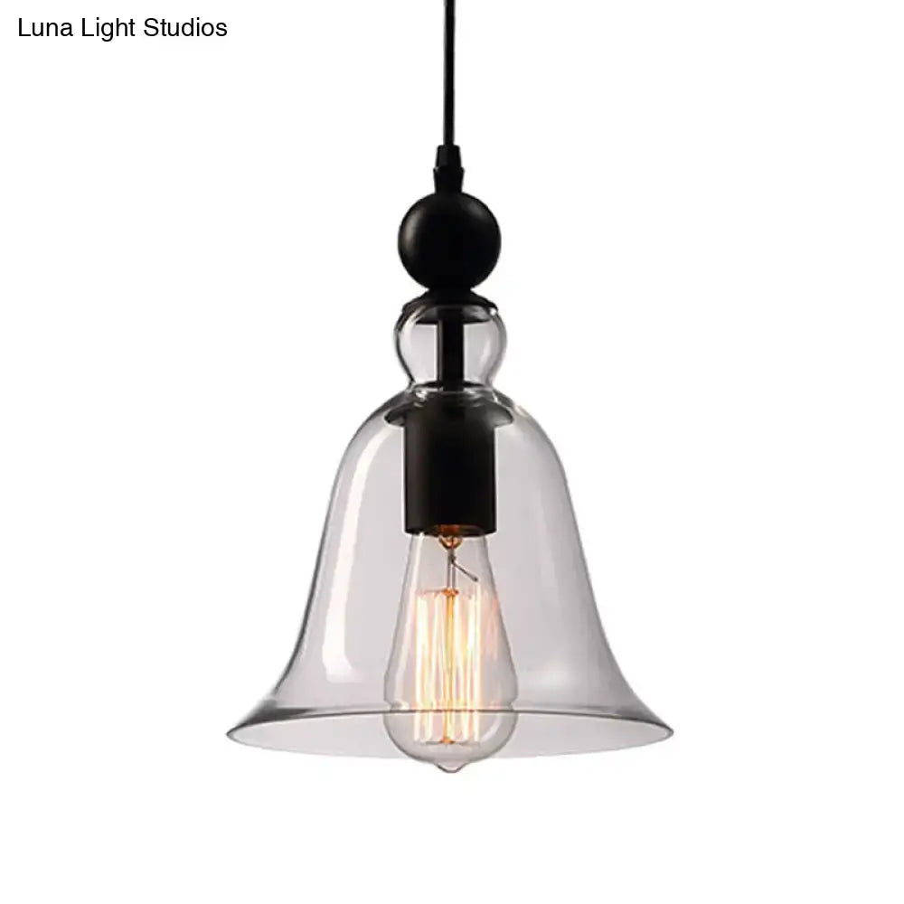 DecorBites black single ceiling pendant lamp with bell-shaped clear glass and exposed Edison bulb fixture