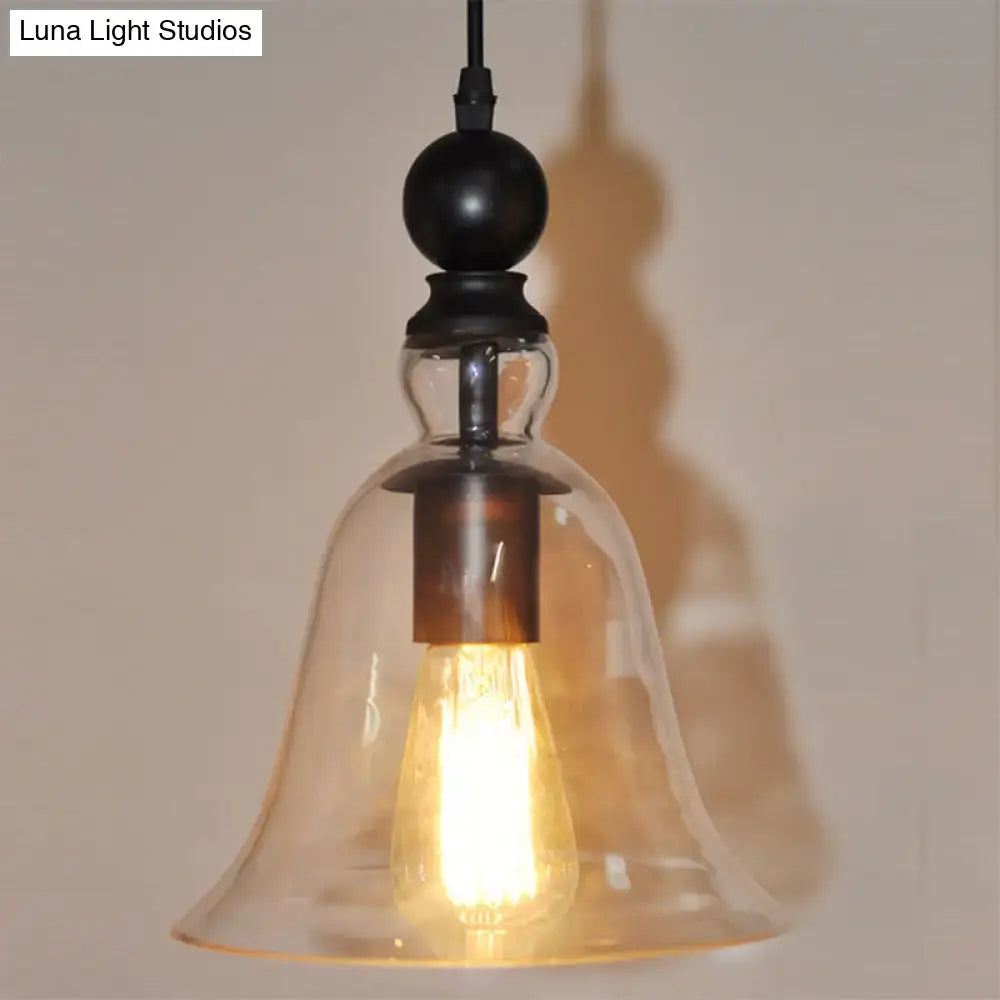Decorbites black single ceiling pendant lamp with warm-toned bell glass and exposed edison bulb fixture
