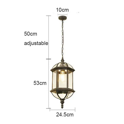 Antique bronze-finished rustic outdoor hanging lantern with clear glass panels and chain suspension for decorbites black rustic patios