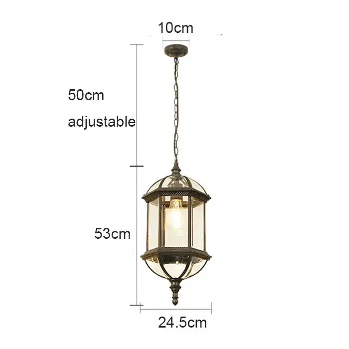 Antique bronze-finished rustic outdoor hanging lantern with clear glass panels and chain suspension for decorbites black rustic patios