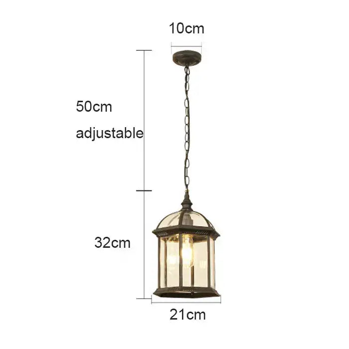 Antique bronze-finished rustic outdoor hanging lantern with clear glass panels and 50cm adjustable chain from decorbites black rustic collection