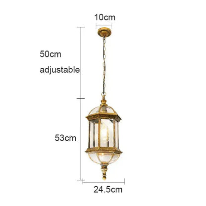Brass-finished rustic outdoor hanging lantern light with clear glass panels and decorative chain for patio decorbites black rustic