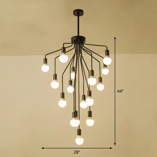 Rustic Black Cascade Chandelier with Exposed Bulb Design - Hanging Ceiling Light