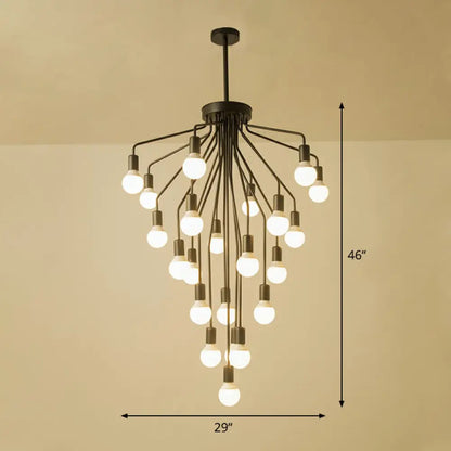 Rustic Black Cascade Chandelier with Exposed Bulb Design - Hanging Ceiling Light