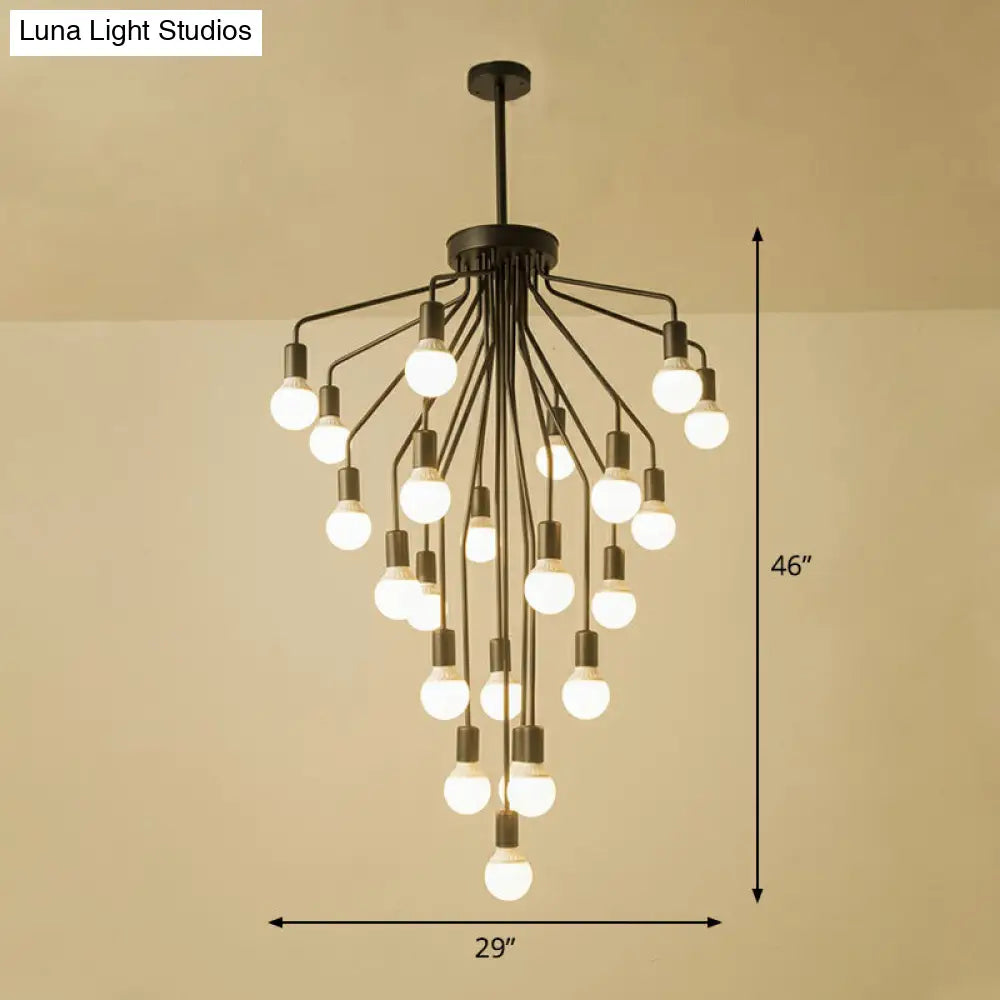 Rustic Black Cascade Chandelier with Exposed Bulb Design - Hanging Ceiling Light