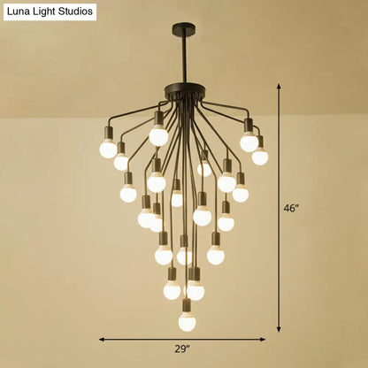 Rustic Black Cascade Chandelier with Exposed Bulb Design - Hanging Ceiling Light