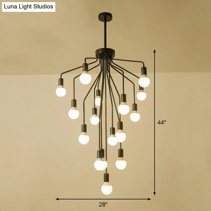 Rustic Black Cascade Chandelier with Exposed Bulb Design - Hanging Ceiling Light