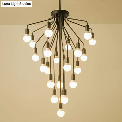 Rustic Black Cascade Chandelier with Exposed Bulb Design - Hanging Ceiling Light