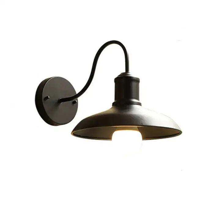 Rustic black gooseneck light fixture with a curved arm and dome-shaped shade for outdoor garage wall sconce decorbites black rustic
