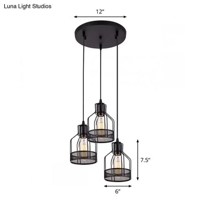 Rustic Black Iron 3-Light Bottle Frame Multi-Pendant Ceiling Hang Light for Dining Room