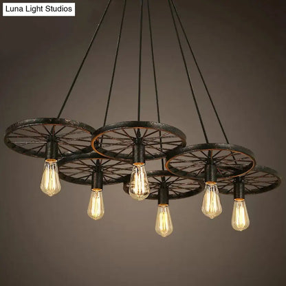 Rustic Black Iron Chandelier with 3/6 Bulbs for Living Room Ceiling Lighting