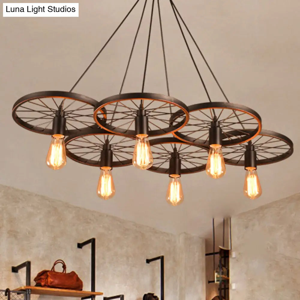 Rustic Black Iron Chandelier with 3/6 Bulbs for Living Room Ceiling Lighting