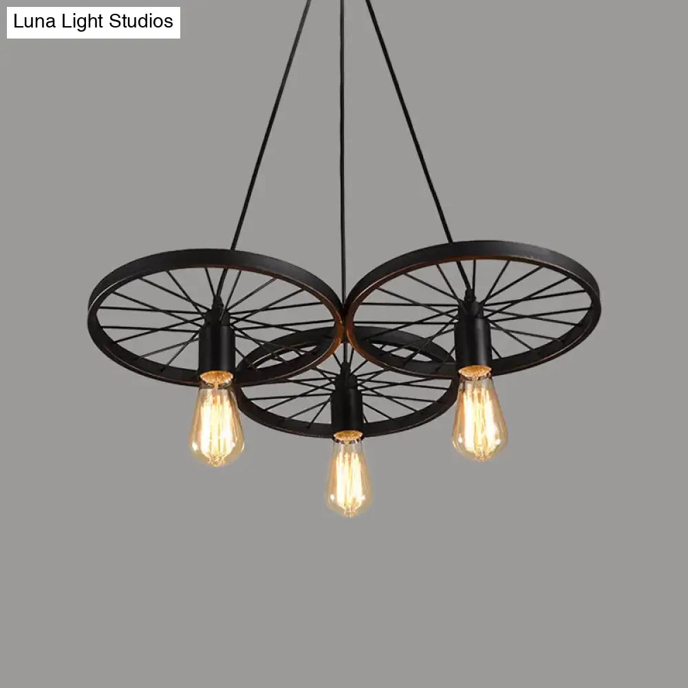 Rustic Black Iron Chandelier with 3/6 Bulbs for Living Room Ceiling Lighting