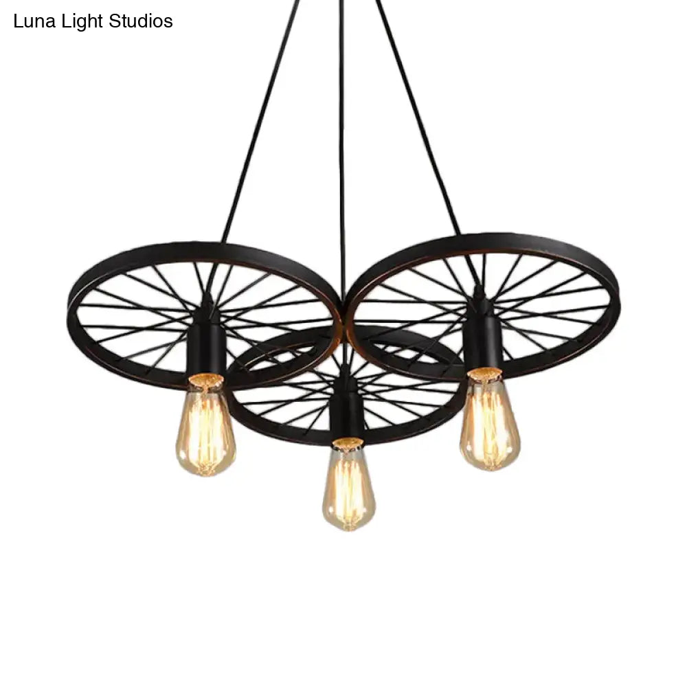 Rustic Black Iron Chandelier with 3/6 Bulbs for Living Room Ceiling Lighting