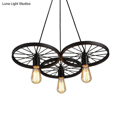 Rustic Black Iron Chandelier with 3/6 Bulbs for Living Room Ceiling Lighting