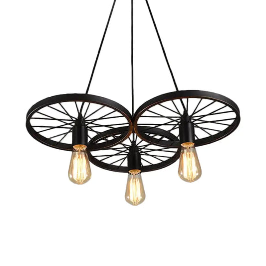 Rustic Black Iron Chandelier with 3/6 Bulbs for Living Room Ceiling Lighting