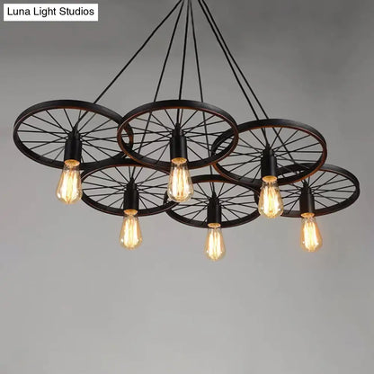 Rustic Black Iron Chandelier with 3/6 Bulbs for Living Room Ceiling Lighting