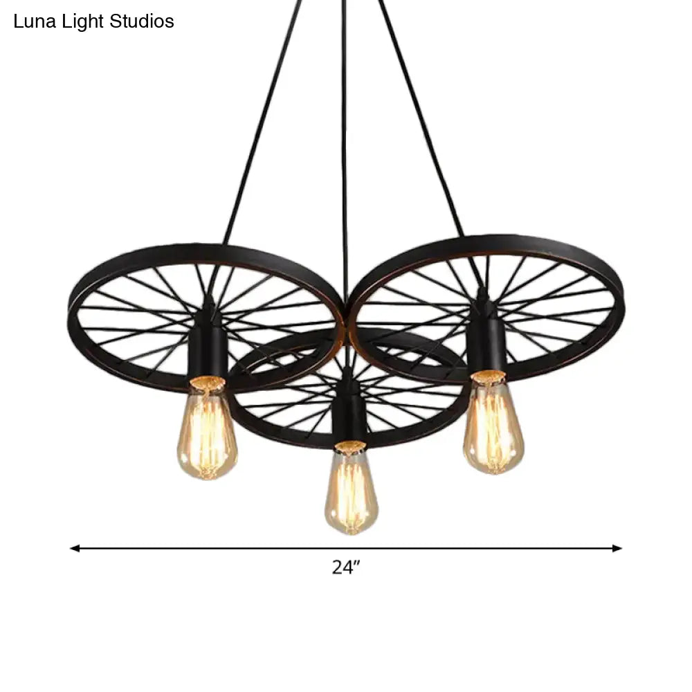 Rustic Black Iron Chandelier with 3/6 Bulbs for Living Room Ceiling Lighting