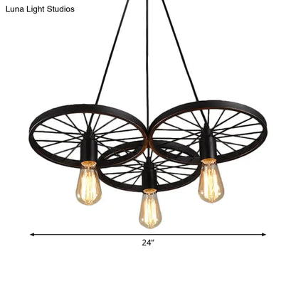 Rustic Black Iron Chandelier with 3/6 Bulbs for Living Room Ceiling Lighting