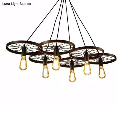 Rustic Black Iron Chandelier with 3/6 Bulbs for Living Room Ceiling Lighting