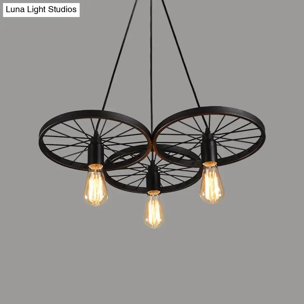 Rustic Black Iron Chandelier with 3/6 Bulbs for Living Room Ceiling Lighting